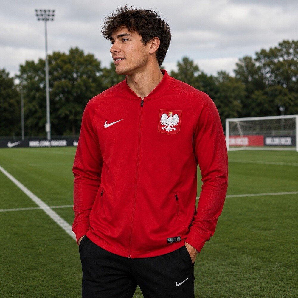 Men’s Nike Poland 2018-2019 Anthem Jacket Red Zip Up Soccer Polish Crest FIFA